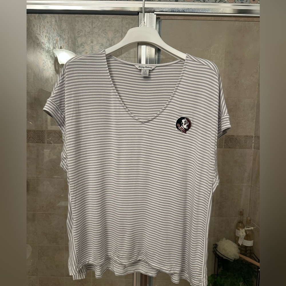 Tommy Bahama Florida State Seminoles Striped Gray V-Neck Women's Top